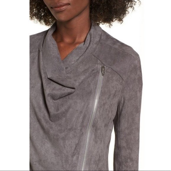 BlankNYC Asymmetrical Zip Drape Front Faux Suede Jacket NWT Small Silver Grey - Picture 6 of 7